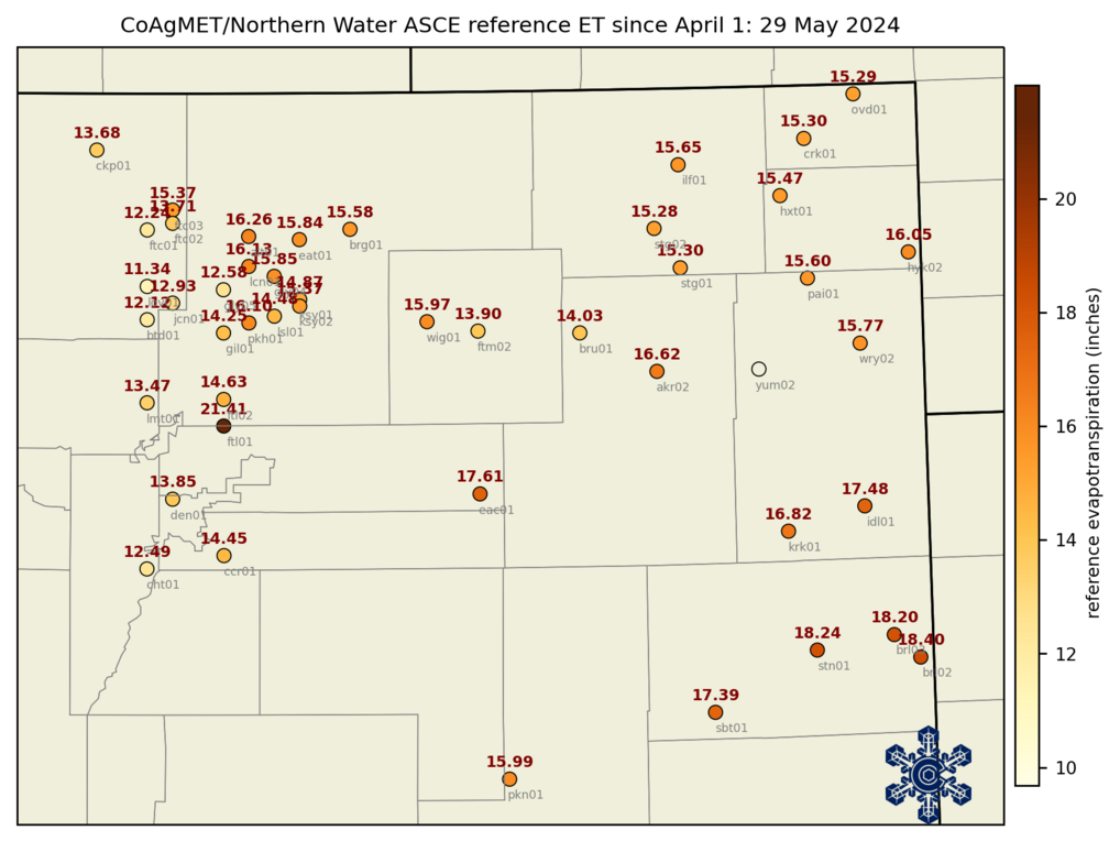 Since April 1 evapotranspiration map