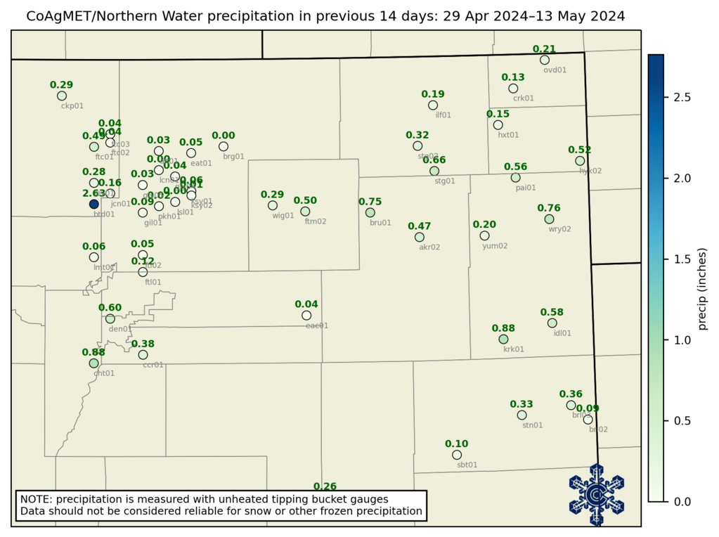 14 Days precipitation map for yesterday