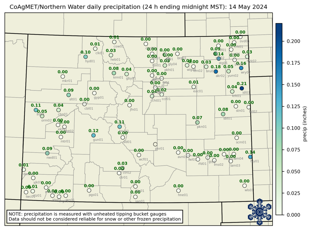 1 Day precipitation map for yesterday