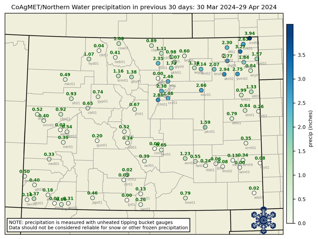 30 Days precipitation map for yesterday