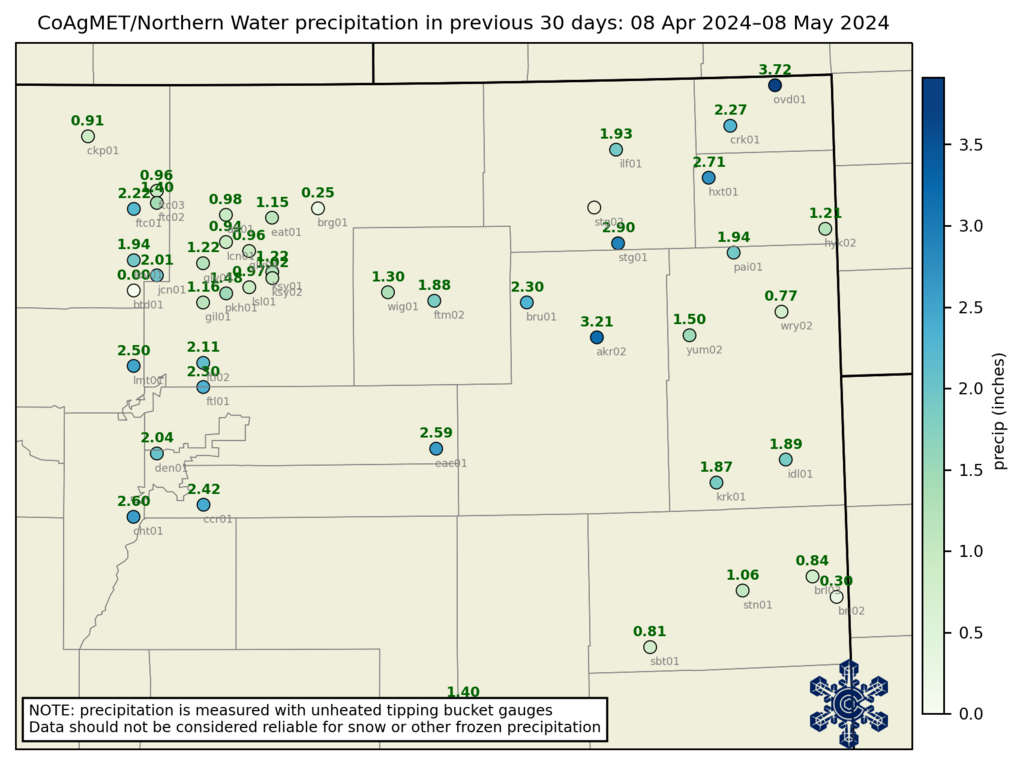30 Days precipitation map for yesterday