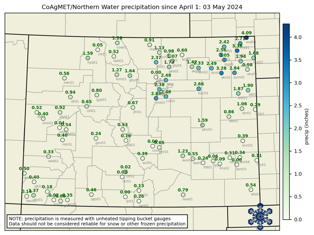 Since April 1 precipitation map for yesterday