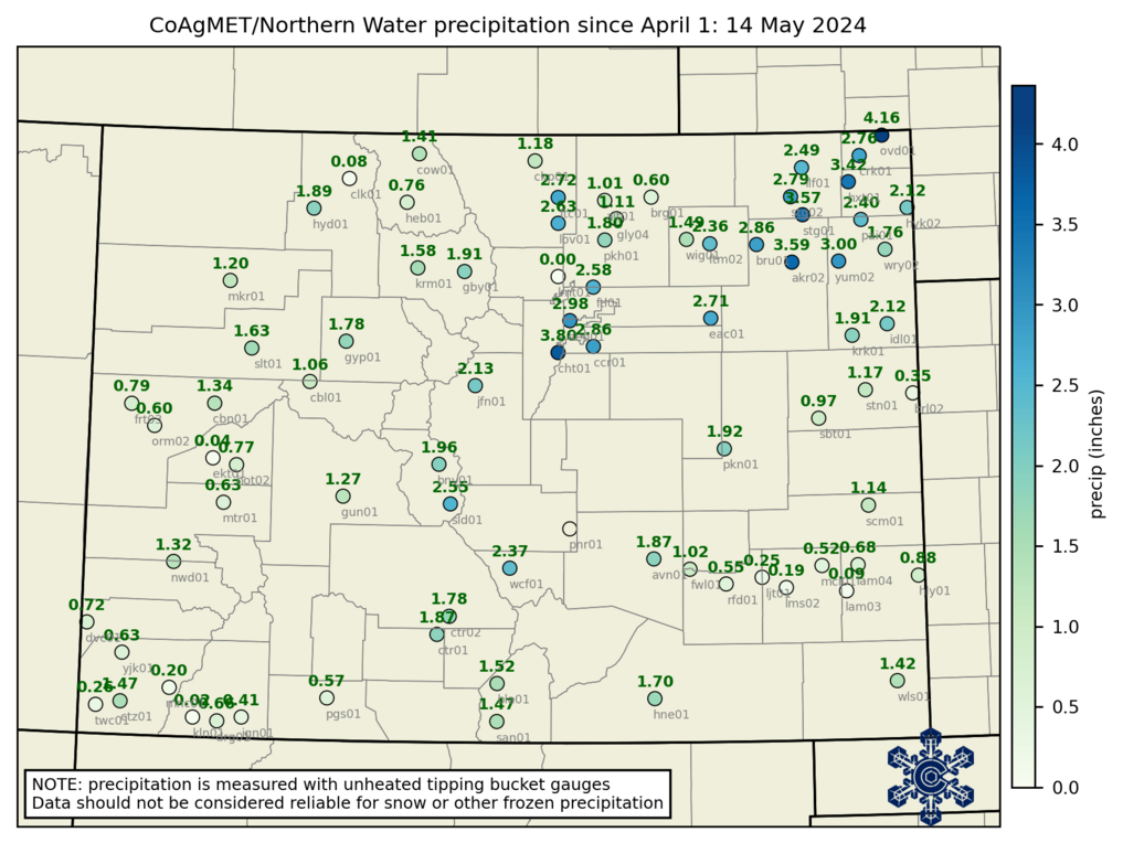 Since April 1 precipitation map for yesterday